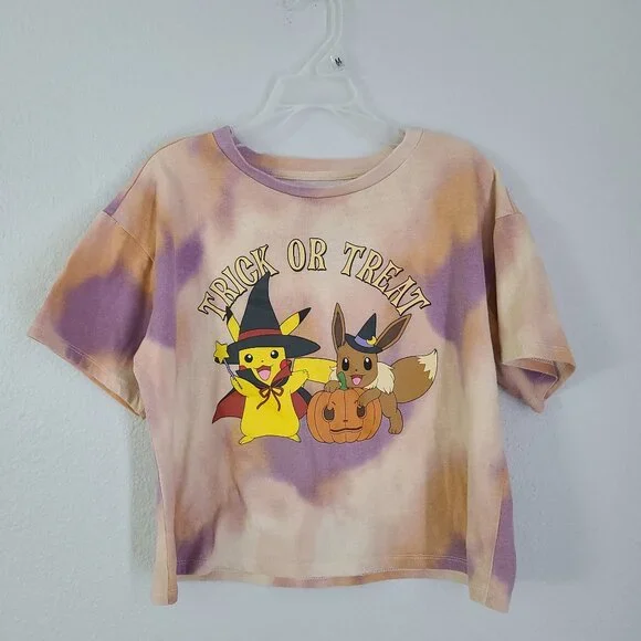 Pokémon Trick or Treat Pikachu & Eevee Halloween Tie Dye T-Shirt Kids L 10/12 - Picture 1 of 9